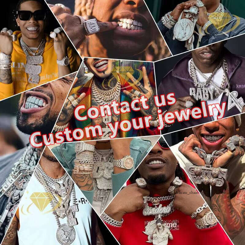 Hot Selling Name 925 Sterling Silver Long Stick Bread Cut Ice 14K 18K Gold Plated Custom Letter VVS Moissanite Pendant