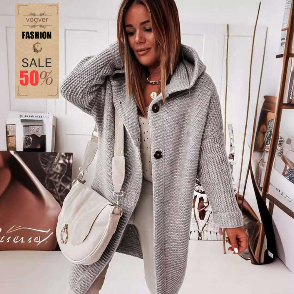 Women's Hooded Knit Cardigan | 2026 New Loose Plus Size Elegant Commuter Top | Autumn Winter Office Daily Wear