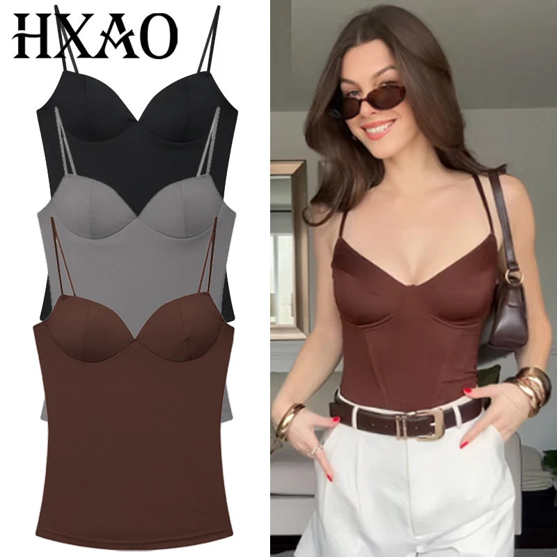 HXAO Burgundy Slip Top Women Summer Sexy Corset Tanks Camis Fashion Sleeveless Backless Bra Chic Elegant Bustier Camisole 260104