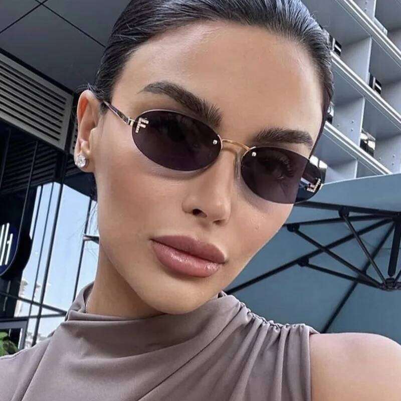 Rimless Retro Oval Sunglasses Cat Eye Sun Glasses Frameless F Letter UV400 Punk Sunglass Men Shade Driving Eyewear Gafas De Sol XJ260105