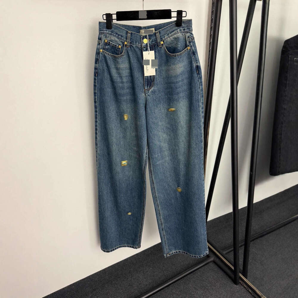 Designer Designer Shenzhen Foreign Trade Hot-Selling Slim-Fit High-End Irregular Gold Button Decorated High-Waist Slimming Denim Pants 11B4 d52a