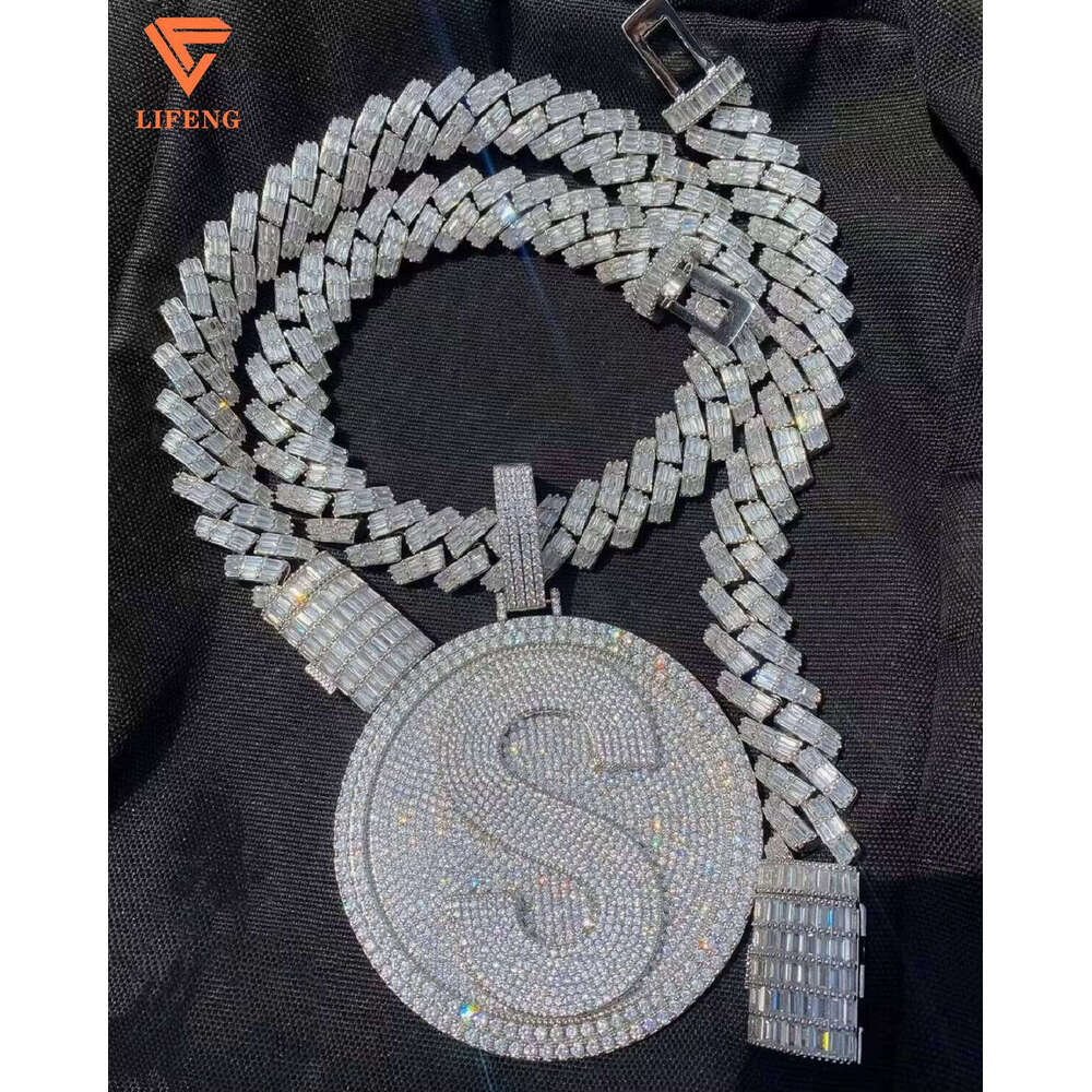 2 Row VVS Moissanite Cuban Chain Sier Rose Gold Hip Hop Style Miami French Long Bar Cut Necklace