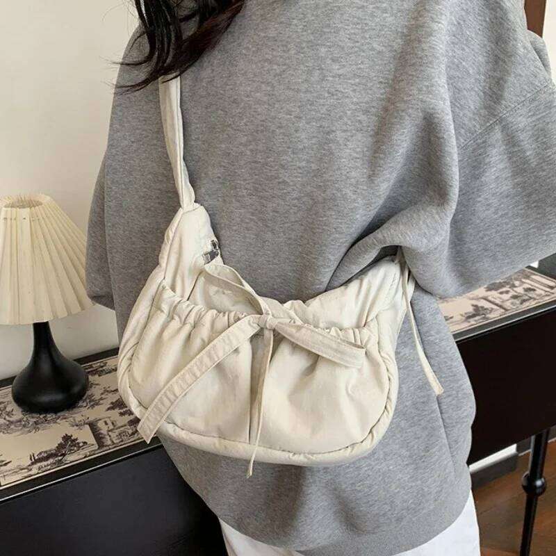 Women's Handbags Waterproof Nylon Shoulder Large Capacity Leisure Single Crossbody Bags for Women Drawstring Pleated Bag