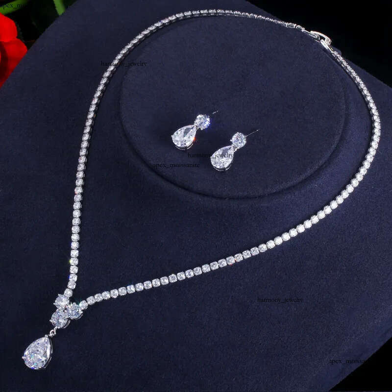 Choucong Original Wedding Jewelry Sets Luxury 18k White Gold Fill Water Drop 5A Cubic Zircon CZ Diamond Party Women Stud Earrings Bridal Tennis Necklace Gift 17