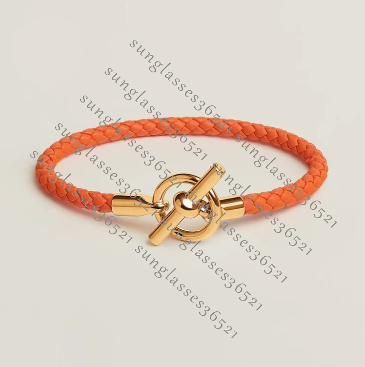 Women's bracelet jewelry light luxury woven leather titanium steel OT buckle for men and women Swift calfskin woven bracelet couple model