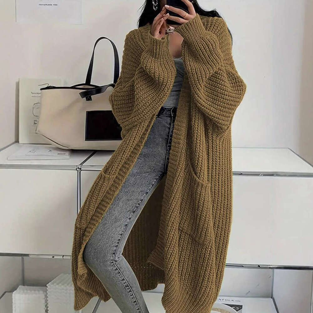 Women's Sweater Cardigan | Korean Elegant Over-the-Knee Loose Thick Knitted Coat | Autumn Winter Casual Daily Wear