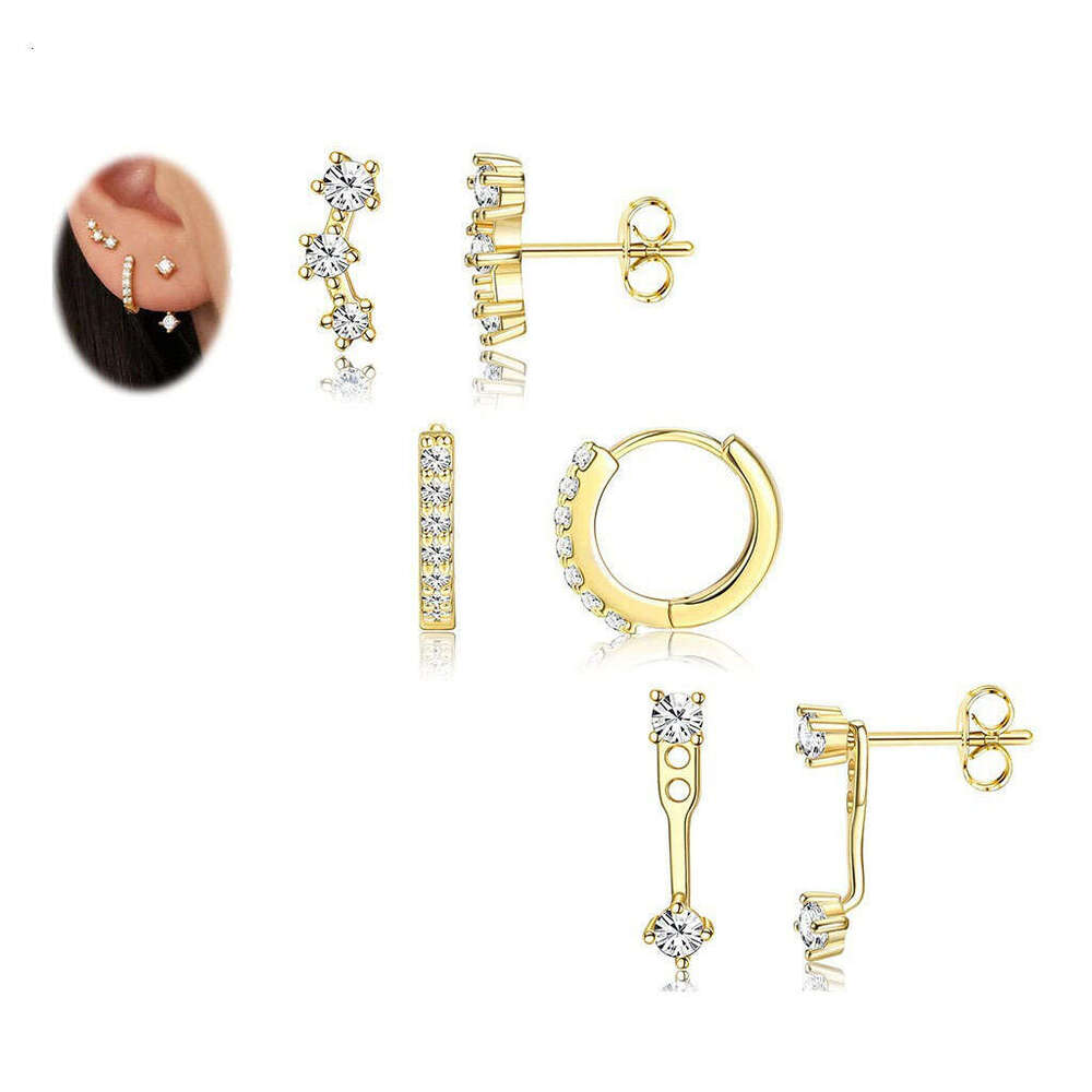 Cross-Border Foreign Trade Best-Selling Flat Back CZ Charms Trendy Versatile gold Stackable Earrings Set Decorations