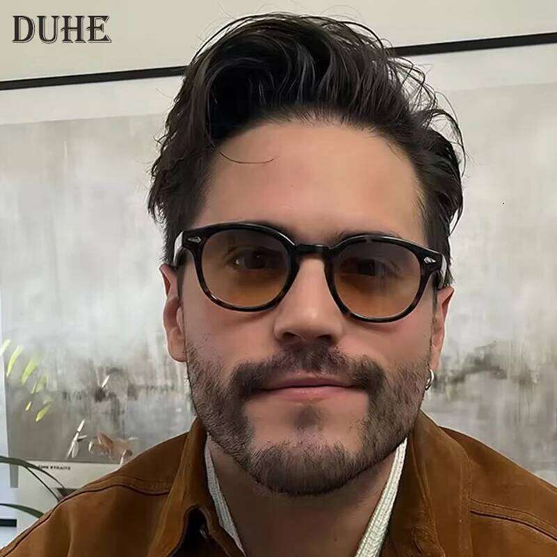 DUHE Retro Rivet Round Men's New Fashion Brand Small Frame Outdoor Women's Blue Yellow Driving Sunglasses XJ260105