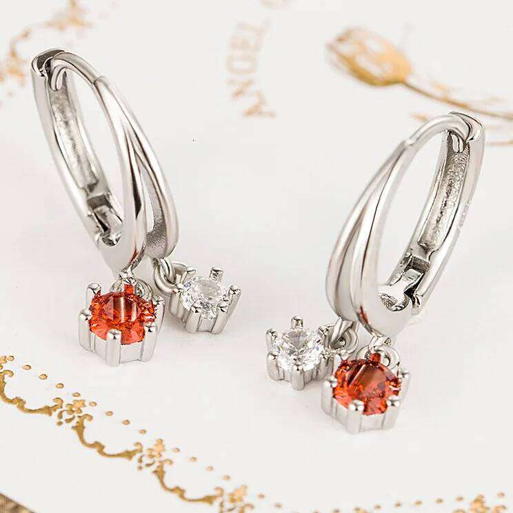 925 Sterling Silver Red White Diamond Zircons Earrings Ladies Fashion Simple Birthday Wedding Anniversary Jewelry Gift