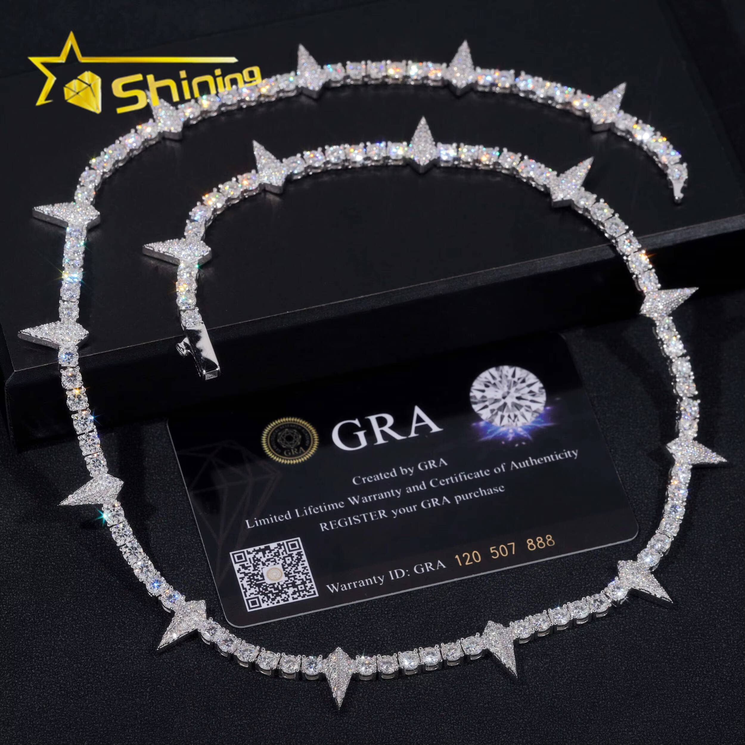 Custom Tennis Necklace Silver 925 New Design Iced Out Vvs Moissanite Diamond Hip Hop Lab Diamond Tennis Chain