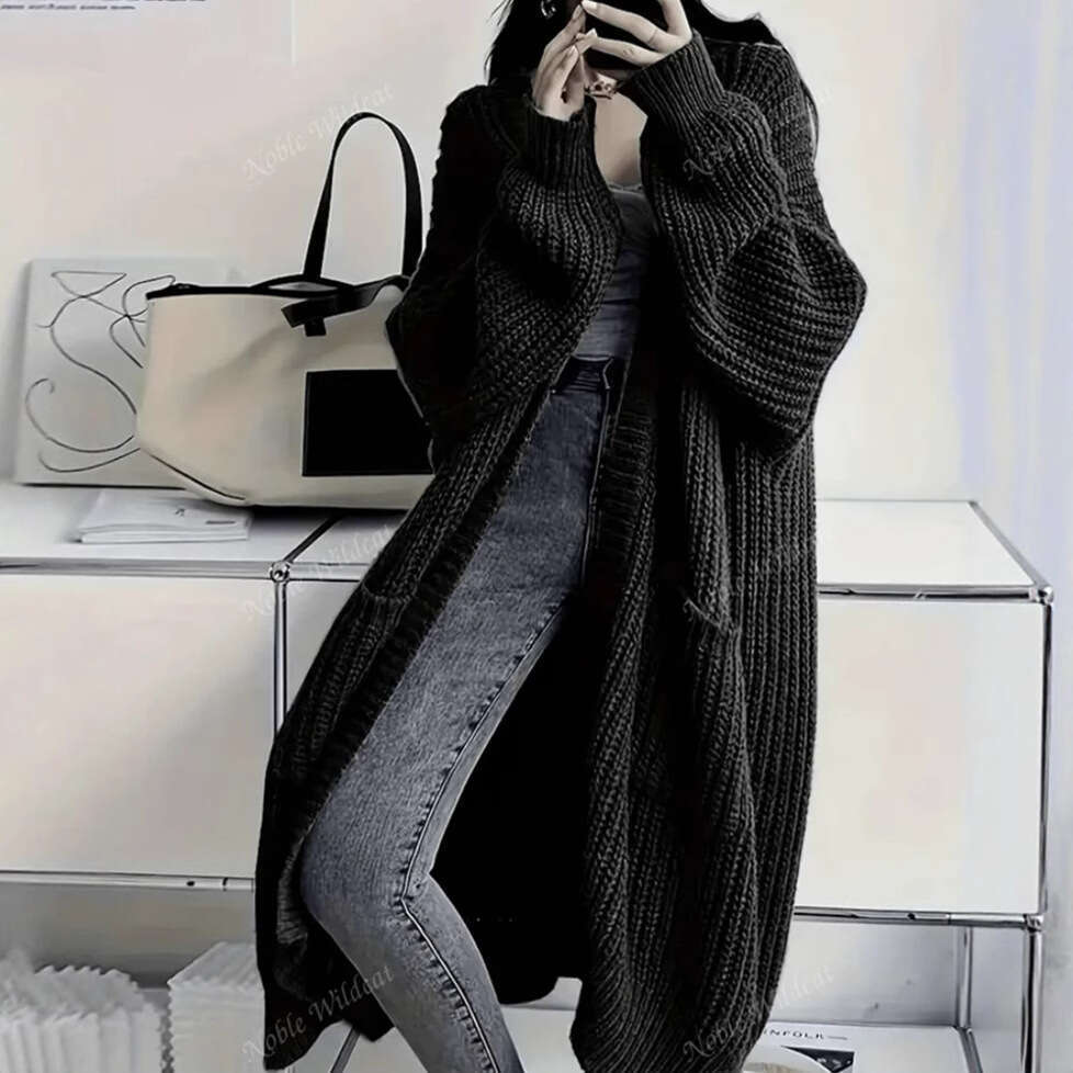 Women's Sweater Cardigan | Korean Elegant Over-the-Knee Loose Thick Knitted Coat | Autumn Winter Casual Daily Wear