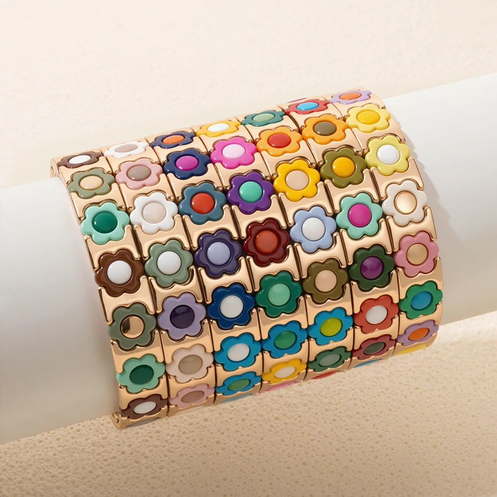 2025 Colorful Daisy Flower Rune Bangle For Women Boho Beaded Elastic Bangle 251230