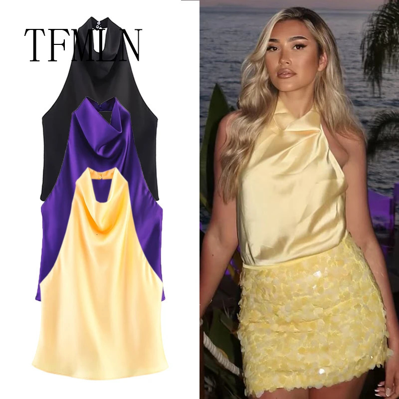 TFMLN Women Sexy Halter Top Spring Summer Backless High Street Waistcoat Female Fashion Solid Elegant Neck Tops 260104