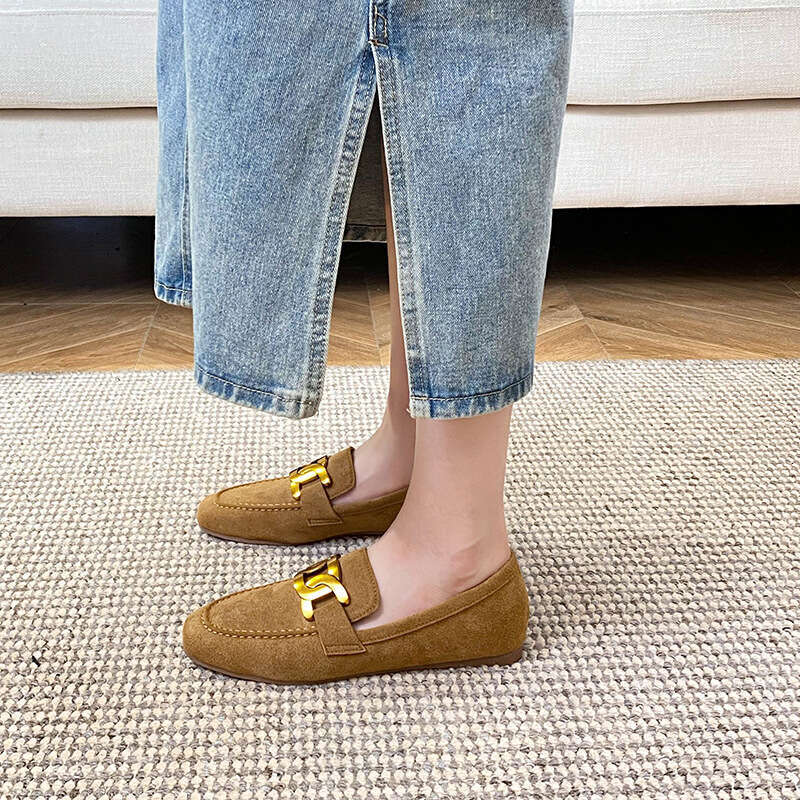 Leather Loafers for Women 2025 Autumn New Metal Buckle Height-Increasing Slip-On Shoes Large Size Free Shipping - view 7