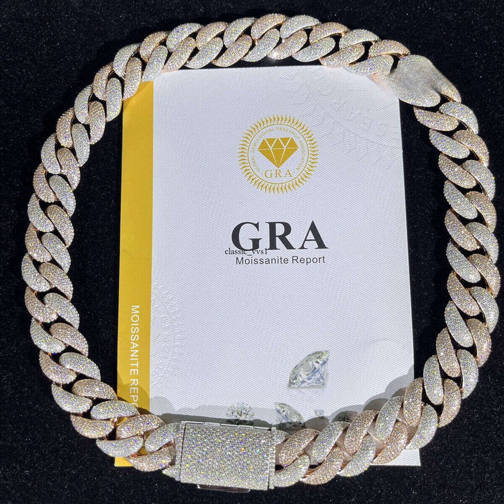 High Quality VVS Moissanite Cuban Chain Two-tone Rose White Gold Plated Sterling Sier Jewelry Charm Necklace