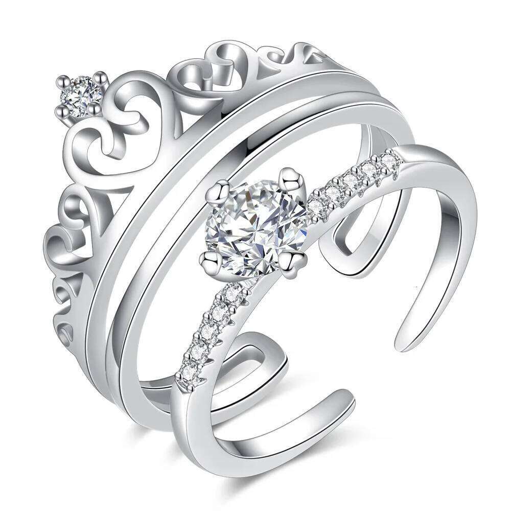 925 Sterling Silver Crown Heart Shaped Zirconium Ring Couples Stylish Minimalist Birthday Party Wedding Anniversary Gift