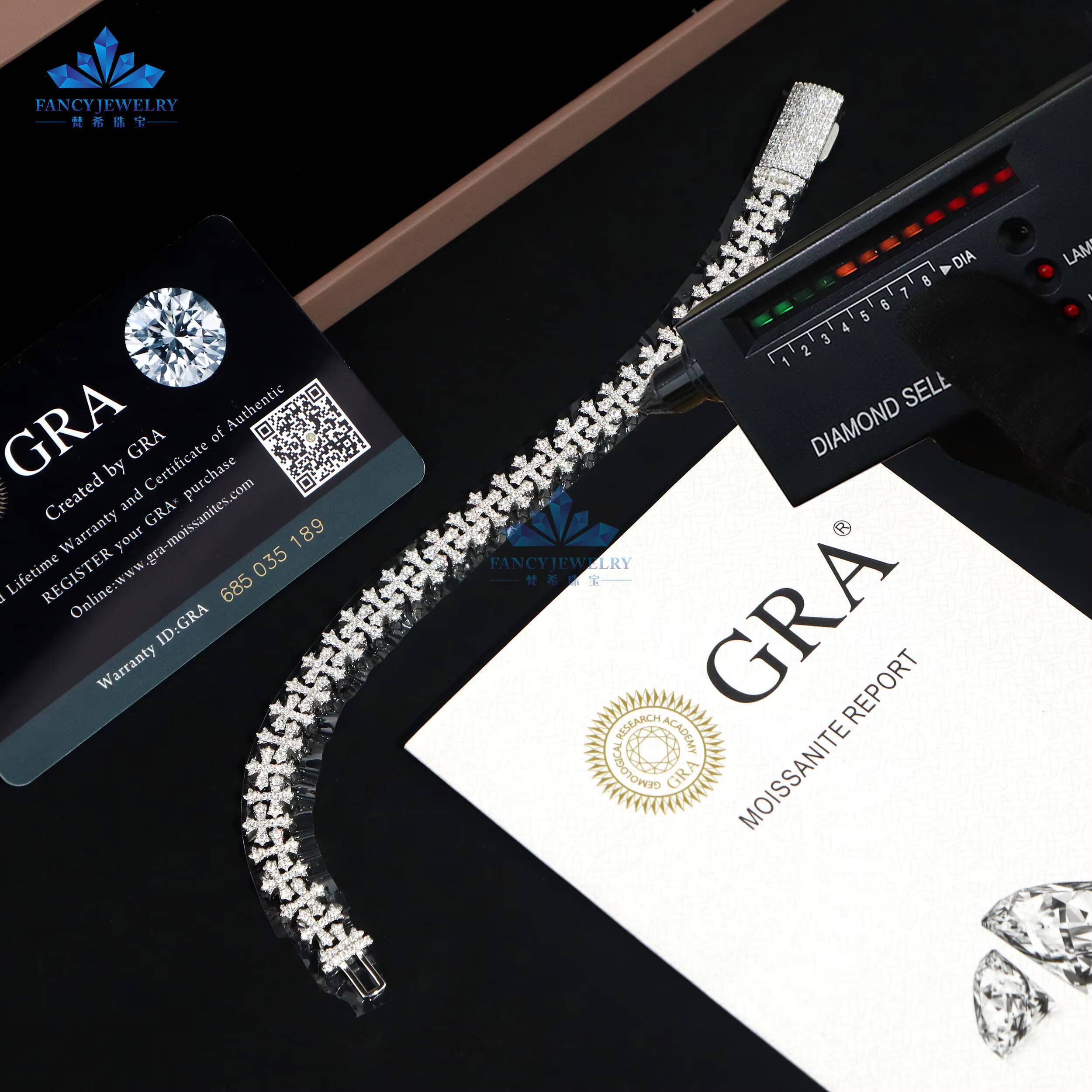 Rapper Jewelry Iced Out Cross Design Moissanite Cuban Chain Bracelet Hip Hop Bracelet 925 Silver Cuban Bracelet Cross