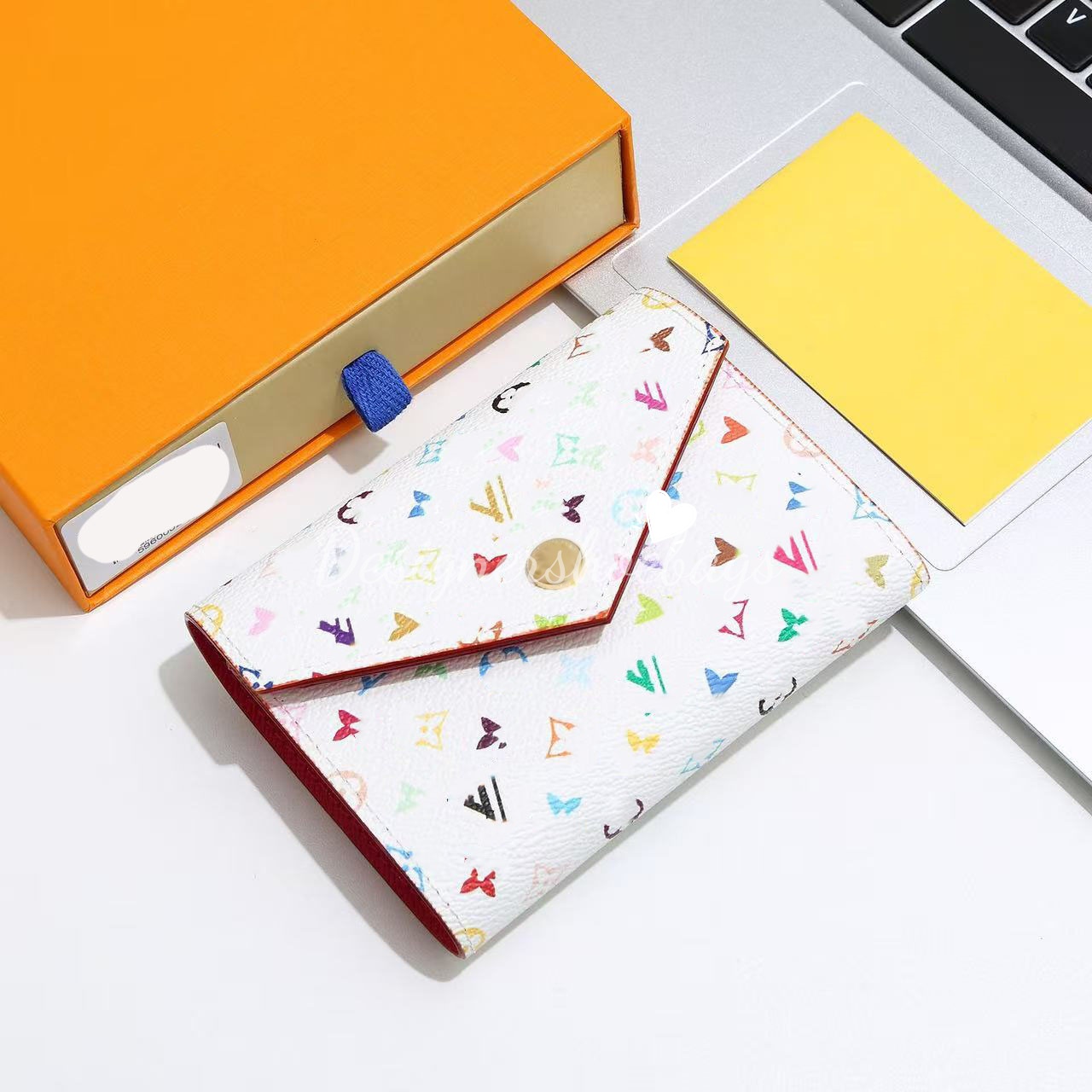 Designer Colors Flower Wallets Flip Cover Three-Foldable Cash Wallet Women Card Holder Leather Card Case With Box