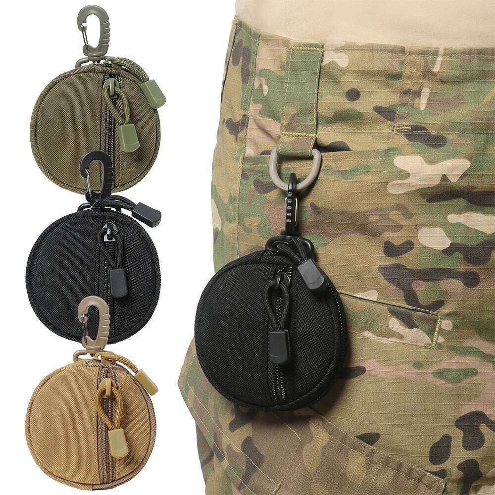Outdoor MOLLE Casual Men Portable Mini Money Coin Pouch Holder Waist Round Small Case Zipper Wallet Key Bag