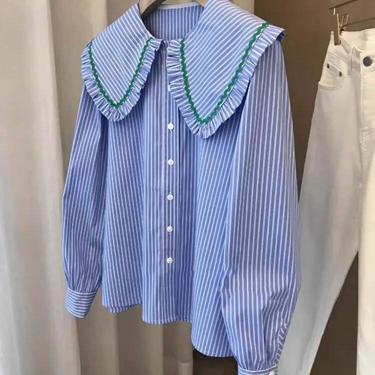 Bestseller 2025 New Autumn Korean Striped Blouse Women Loose Fit Chic Long Sleeve Shirts Retro Harajuku Daily Office Casual Fashion Tops ddmytues