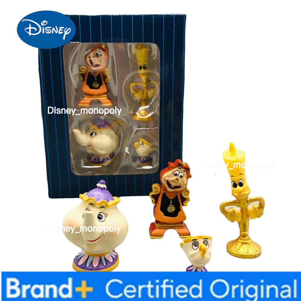 Disney 4Pcs/set Movie Beauty And The Beast Cogsworth Mr Clock Miniature Collectible Decoration Figurine Fashion Toys Model Gifts H260105