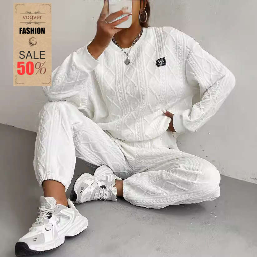Women's Jacquard Knitted Sweater Set | 2026 Autumn Winter European American Round Neck Long Sleeve Top & Pants | Casual Daily Wear
