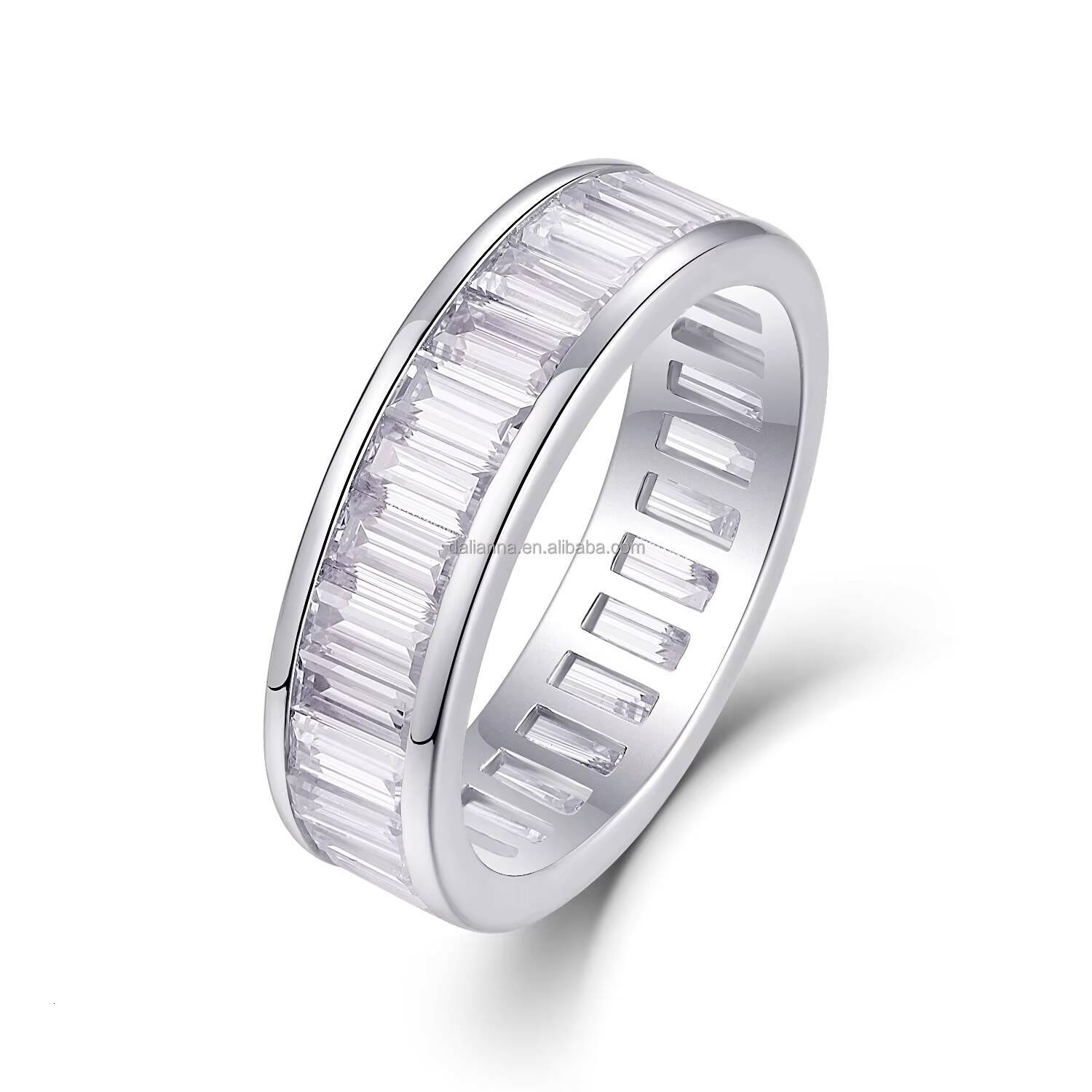 Mens Fashionable Sterling Silver Wedding Band with Channel Set Moissanite Eternity Ring for Anniversaries Gold Plated Jewelry