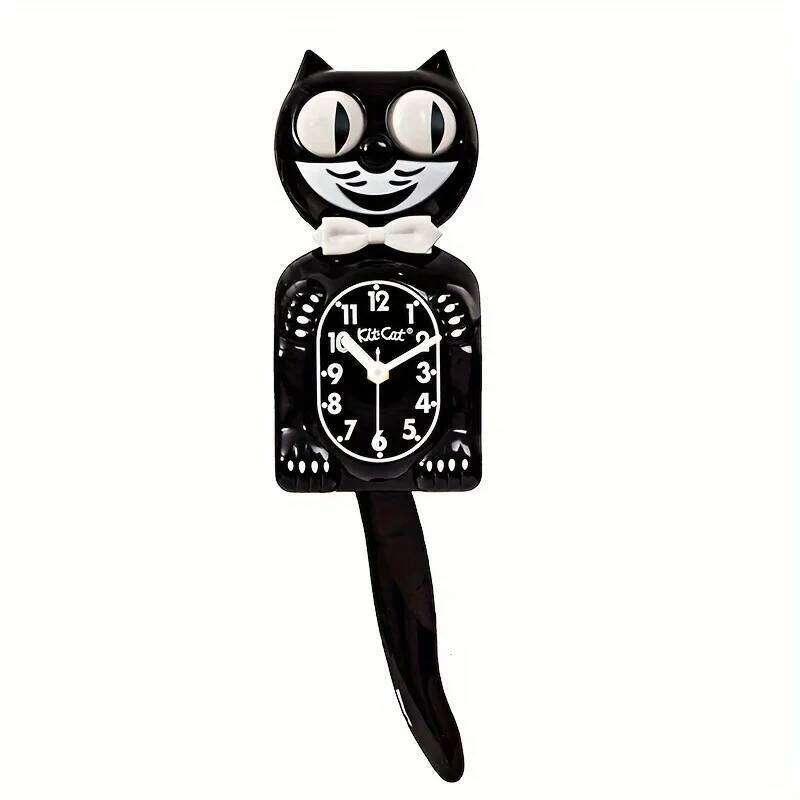 Cartoon Tail Swinging Cute Cat Wall Decoration Black Brief Clocks Glass Mirror Surface 2D Silent Clock 26H0105