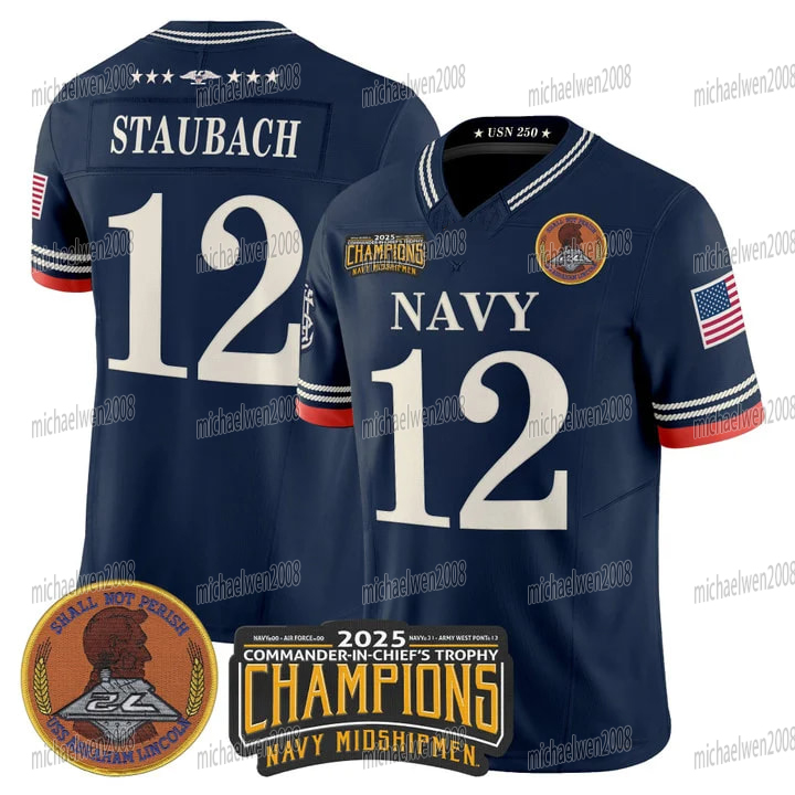 Navy Midshipmen 2025 Commanders Champions Patch Jersey Roger Staubach Annapolis Phil McConkey Blake Horvath Alex Tecza Eli Heidenreich Joe Midshipmen