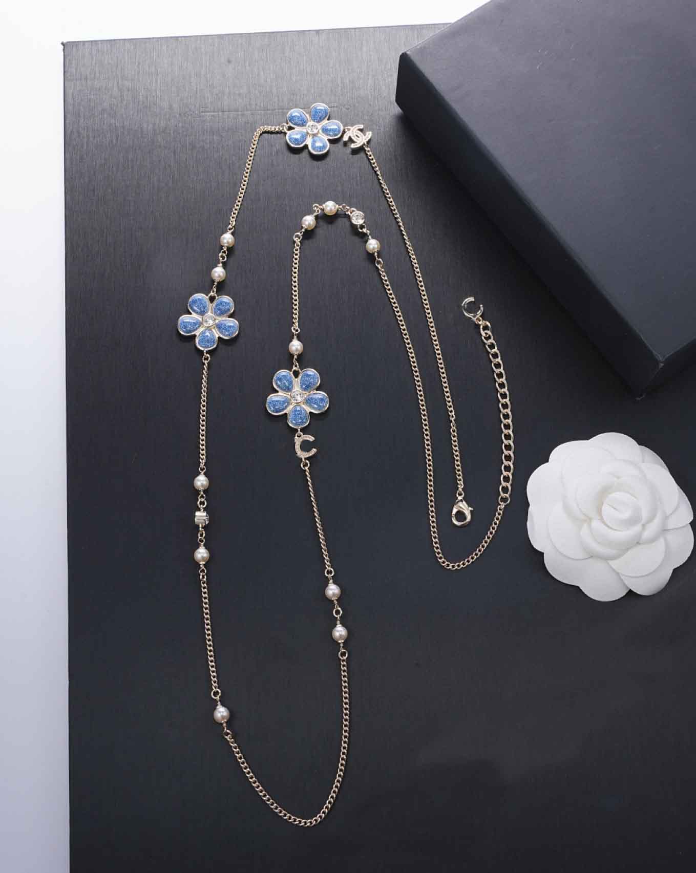 2026 Luxury quality charm pendant necklace with blue color design flower shape drop earring have stamp simple style in 18k gold plated PS6278B