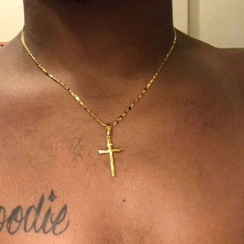 New 24K Cross Pendant Gold Plated Necklace Men's & Women's Jewelry Gift 45CM/50CM