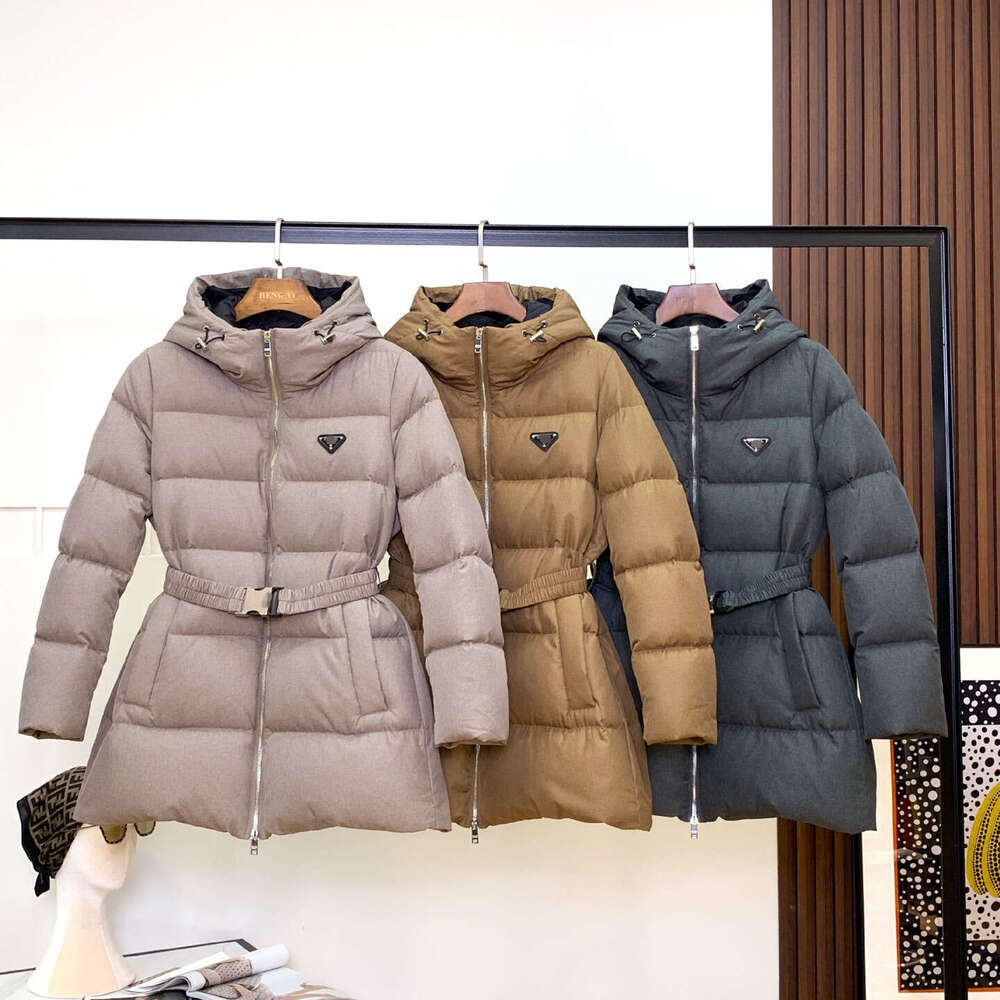 2026 New Jacket Waist-Cinching Hooded Coat Mid-Length White Goose Down Winter Belted Women's Clothing 26M0105