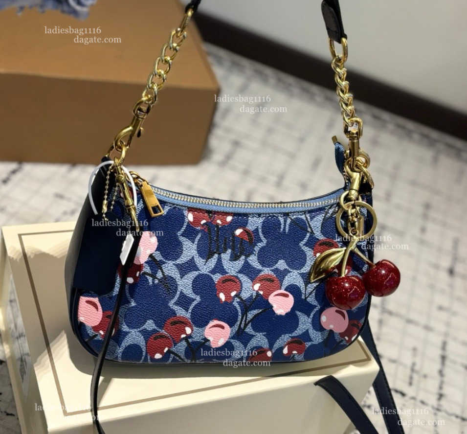 Luxury bag designer single-shoulder bag fashionable chain underarm bag Cherry print pendant handbag Womens casual crossbody bag purse