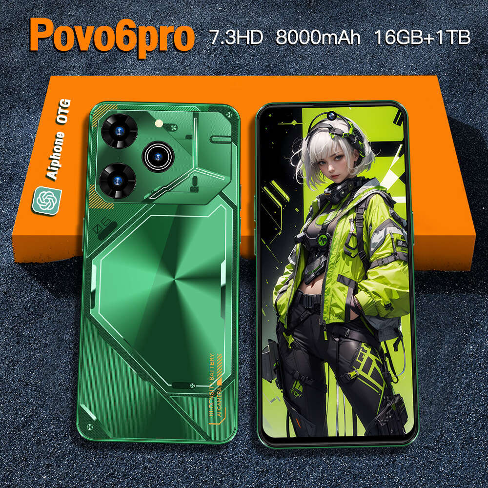 Famous brand cross-border exclusive mobile phone Povo6 Pro in stock Android 7.3-inch high-definition screen for foreign trade 16+1T smartphone CKS
