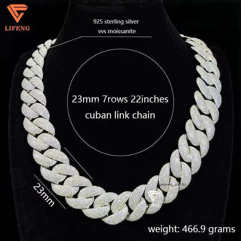 23mm High Quality Hip Hop Jewelry Big Cuban Link Chain Custom Mens Necklace Iced Out VVS Moissanite Diamond With Gra Certified 46