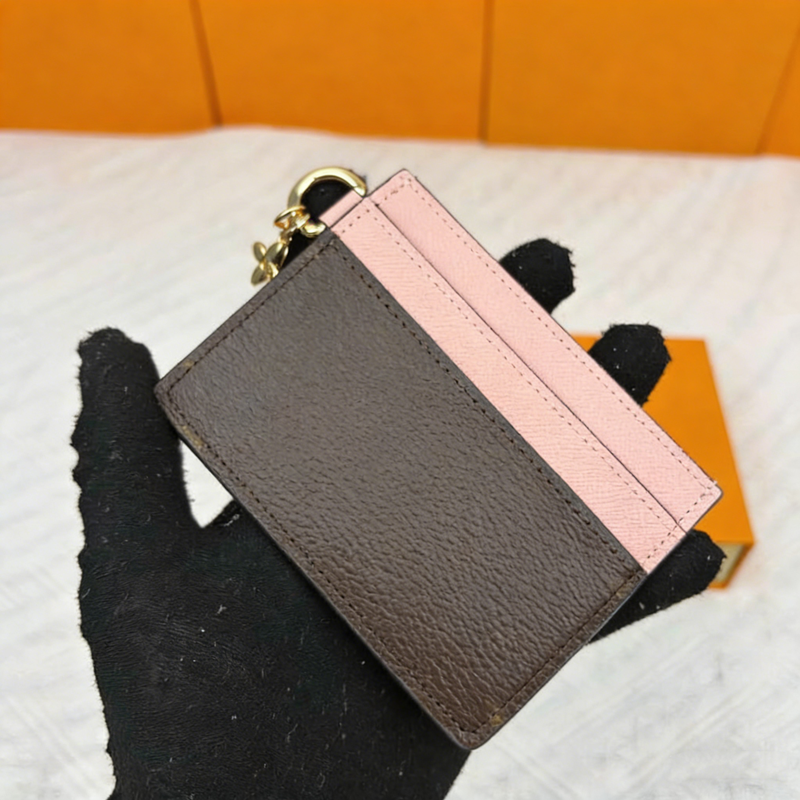 Top Designer Leather credit Card Holder Metal flower decoration Wallet Short Case evuitunns business card Purse Brown Women Men Key Coin Famous box M82739