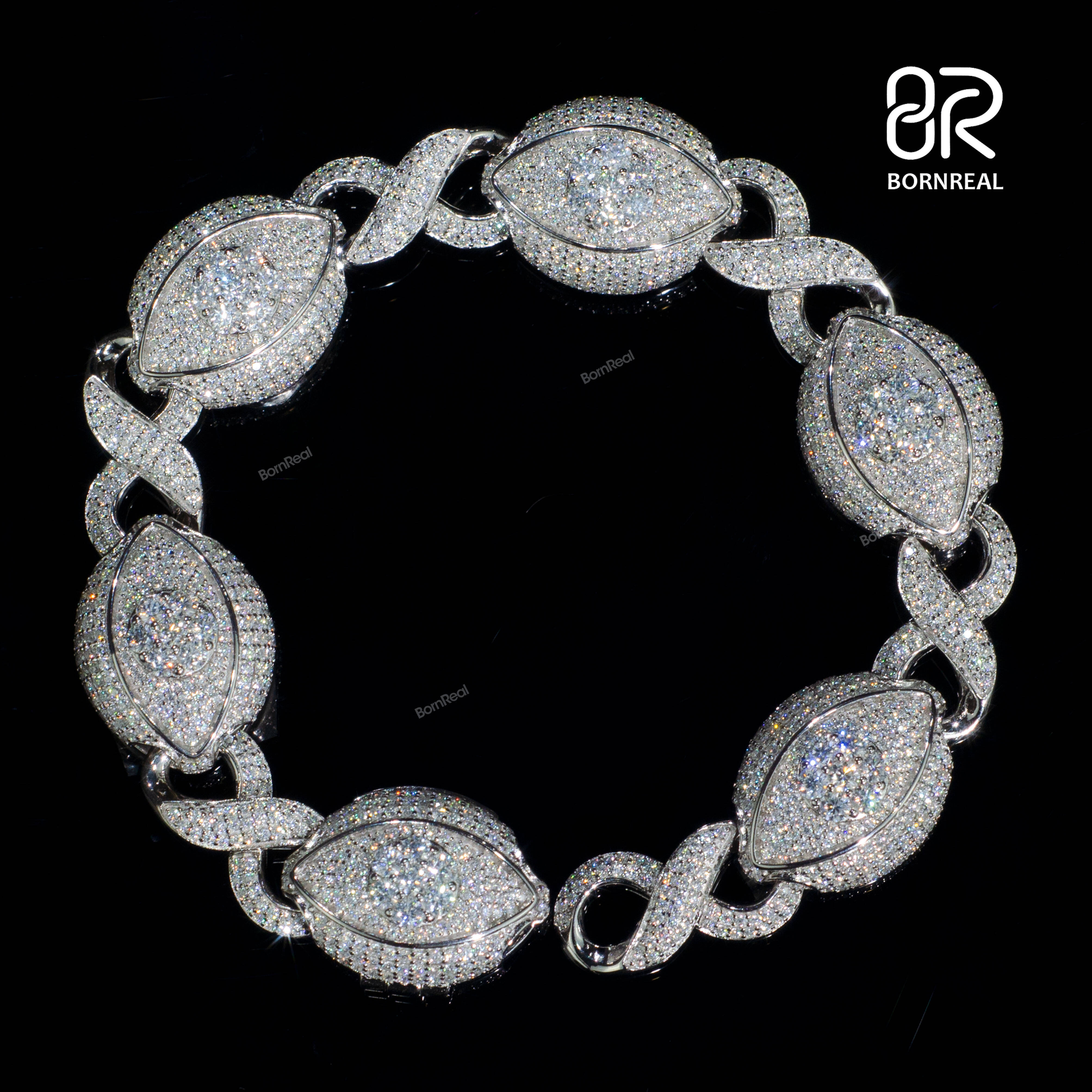 8 20mm Cuban Link Chain Moissanite Bracelet Charm Luxury Evils Eyes Round Brilliant Cut 925 Silver VVS Iced Out Cuban Chain