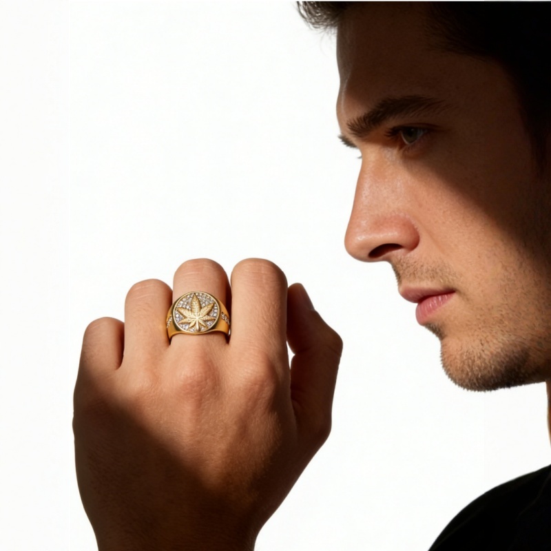 Gold Plated Bling Leaf Pattern Ring Hip Hop Statement Jewelry