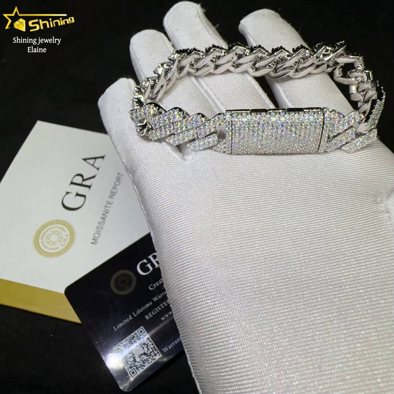 Luxury 13mm Iced Out Hip Hop Sterling Silver 925 D Color VVS Moissanite Diamond Custom Fine Jewelry Cuban Link Chain Bracelet