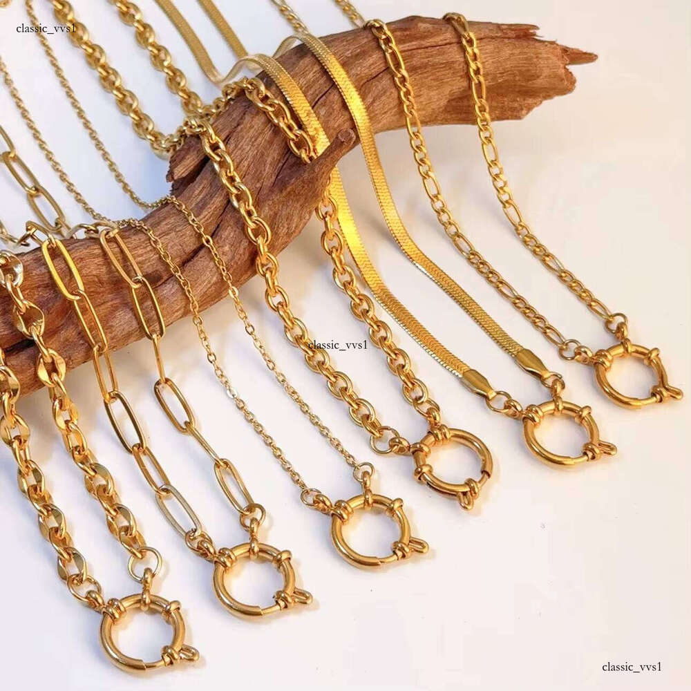 Waterproof 18k Gold Plated Fashion Jewelry Spring Clasp Paperclip Chain Snake Bracelet Matte Cuban Necklace