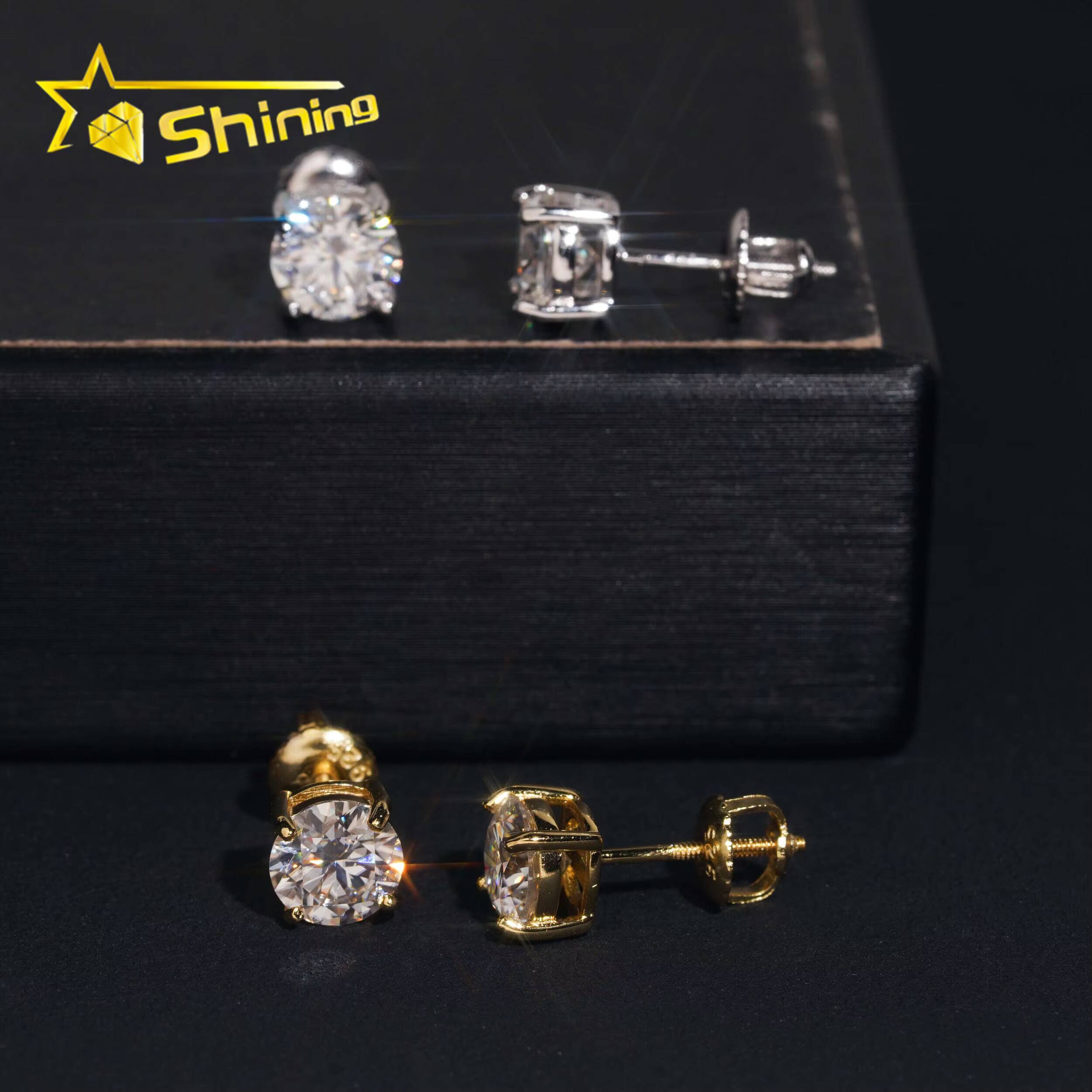 USA Warehouse Fast Shipping 925 Sterling Silver Gold Plated Pass Diamond Test 65mm Moissanite Screw Back Stud Earring