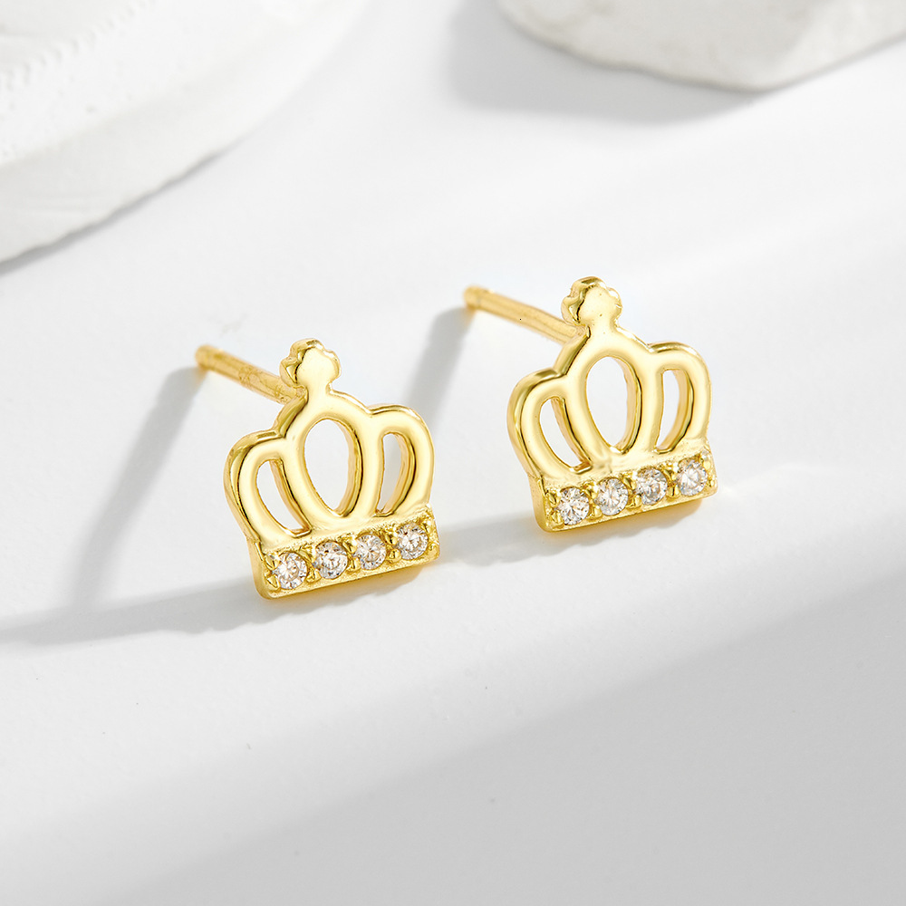 925 Sterling Silver Diamond Crown for Women New Personality Design Trendy Ear Bone Studs Simple Ins Style Elegant Earrings