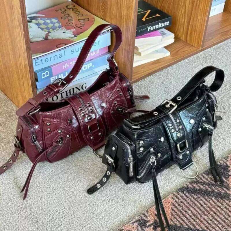 NEW Underarm Bags For Women Luxury Designer Handbag Purses New In Vintage PU Leather Rivet Decoration Shoulder Crossbody