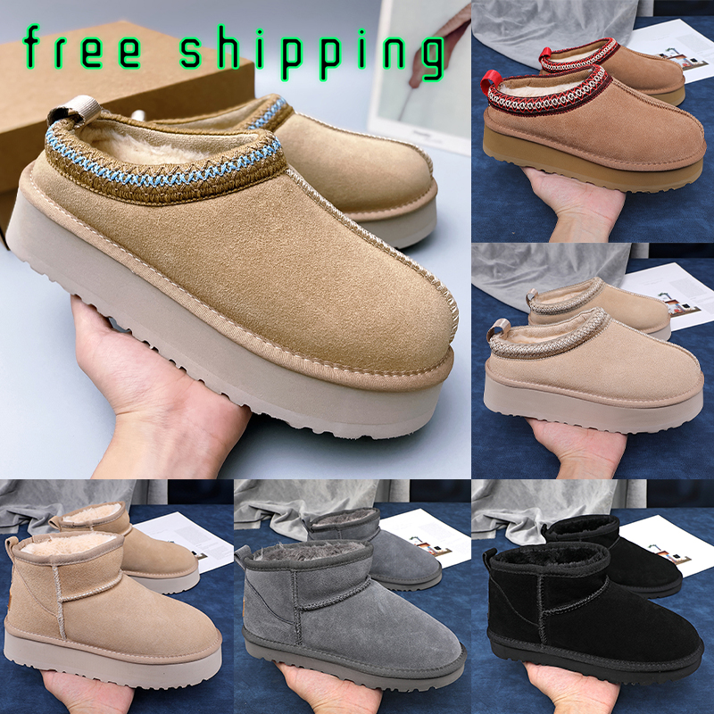 Australia Slippers Tazz 2.0 mustard seed Chestnut Sand Fur Slides Sheepskin Classic Ultra Mini Platform Boot Winter Women Slip-on Shoes Suede Upper Wool shoes EUR 35-44