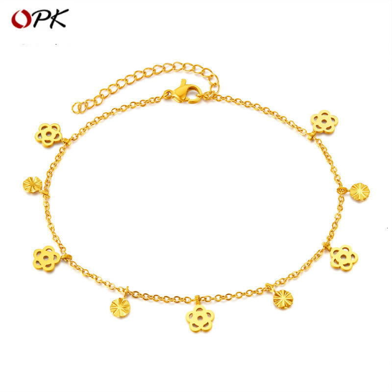 OPK's new niche fashion light luxury stainless steel ankle high-end hollow flower gold-plated women's foot trendy accessory