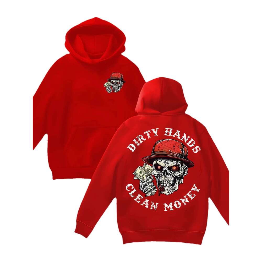 Men's Heavyweight 310G Blend Hoodie - Red Workwear Graphic Print With Money Tools Design, Plus Size 0Xl-9Xl, Machine Washable, Casual Street Style For Eskeem