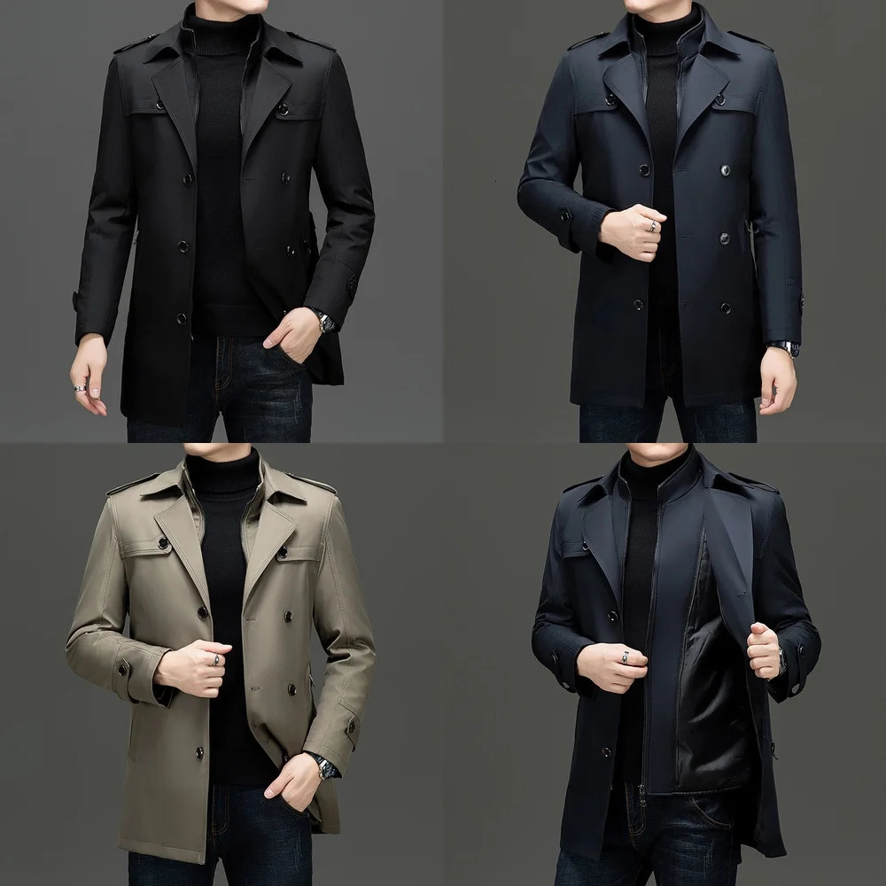 Windbreaker Jacket Mens Trench Coat Winter Suit Collar Mid Length Simple Casual Thickened Cotton Detachable Warm Fashion 251225