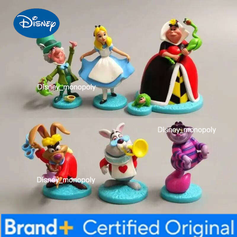 Disney 6-10cm 6pcs/Lot Alice in Wonderland Cheshire Cat White Rabbit Cake Car Desk Decoration Figure Toys H260105