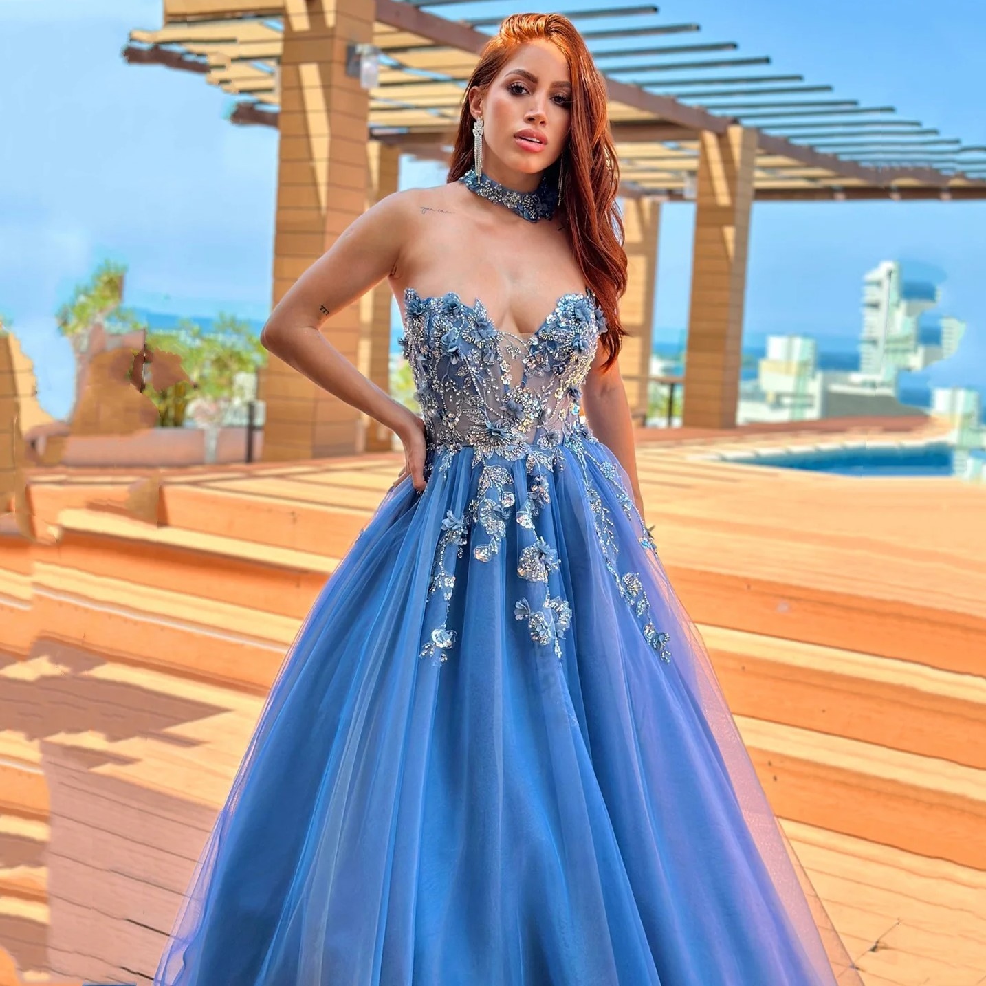 Fashion Blue Prom Party Dress 2026 Sweetheart Embroidery Lace Sequins Tulle Long Evening Birthday Formal Gowns Robe De Soiree Vestidos Feast