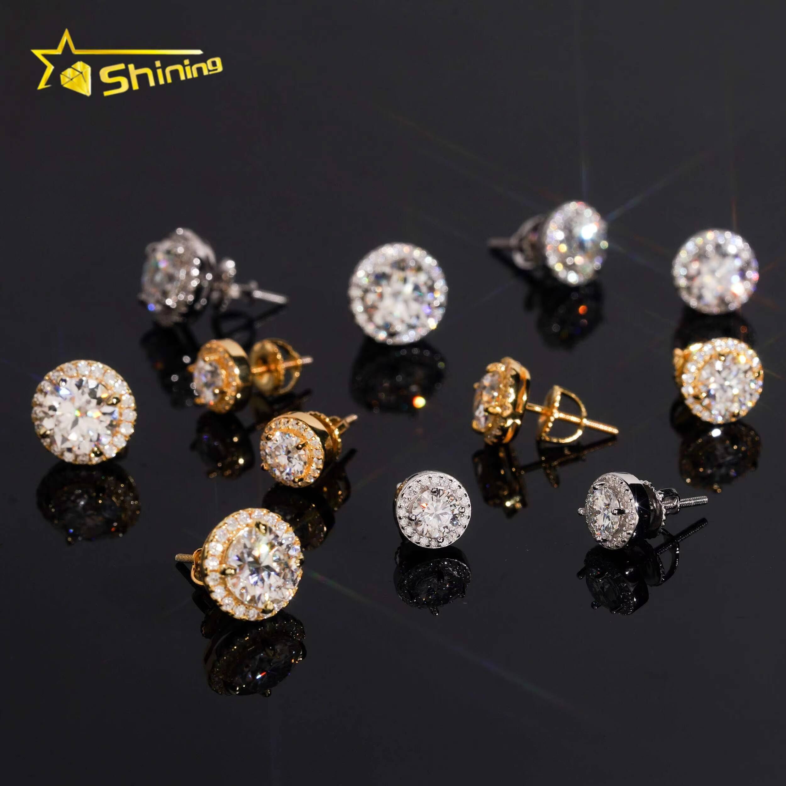 Ready to Ship Pass Diamond Tester Hip Hop Jewelry 925 Silver Halo Iced Out Moissanite Stud Earrings With GRA